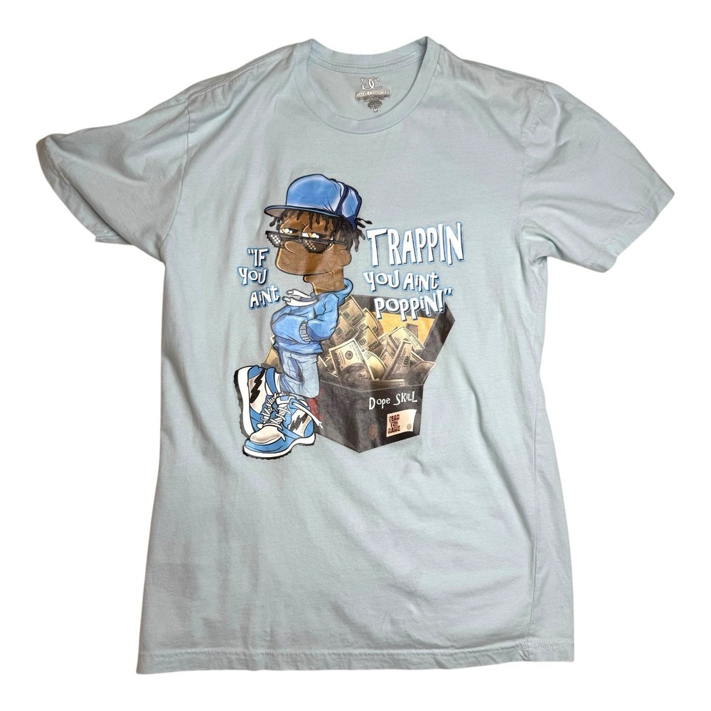 Game Changers Mens Graphic Tee Size M Blue Cartoon Money Trapping Streetwear HTX